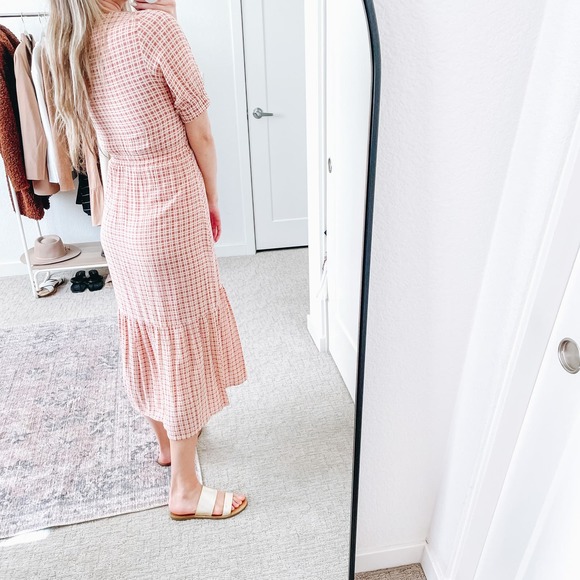 Faithfull the Brand Revolve Maple Pink Plaid Cut Out Midi Dress - Picture 3 of 15
